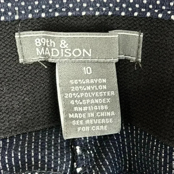 Navy Blue Polkadot Zip Front Stretch Pants Size 10 - Picture 10 of 11